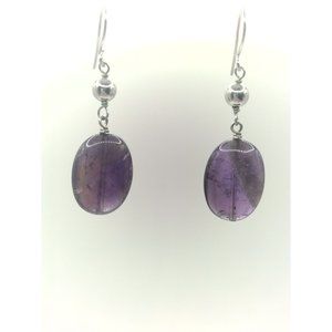 Sterling Silver 925 Purple Stone Bead Dangle Earrings